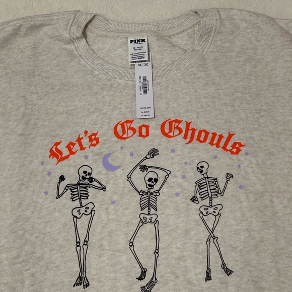 X-Large  VS  PINK halloween shirt LET’S GO GHOULS SKELETON CAMPUS SWEATSHIRT - Picture 3 of 5